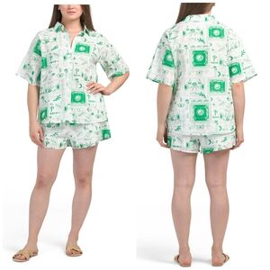 ✨️💚 BY FRANKIE Green and White Relaxed Fit Coverup Shorts NWT ✨️💚